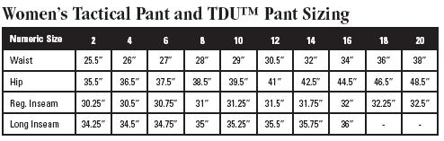 Women S 5 11 Stryke Pants Size Chart