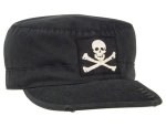 Black Vintage Military Fatigue Cap w/Jolly Roger