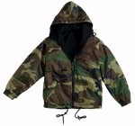 Woodland Camouflage Reversible Nylon Jacket w/Hood