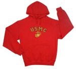 Red USMC Insignia Pullover Hooded Sweatshirt